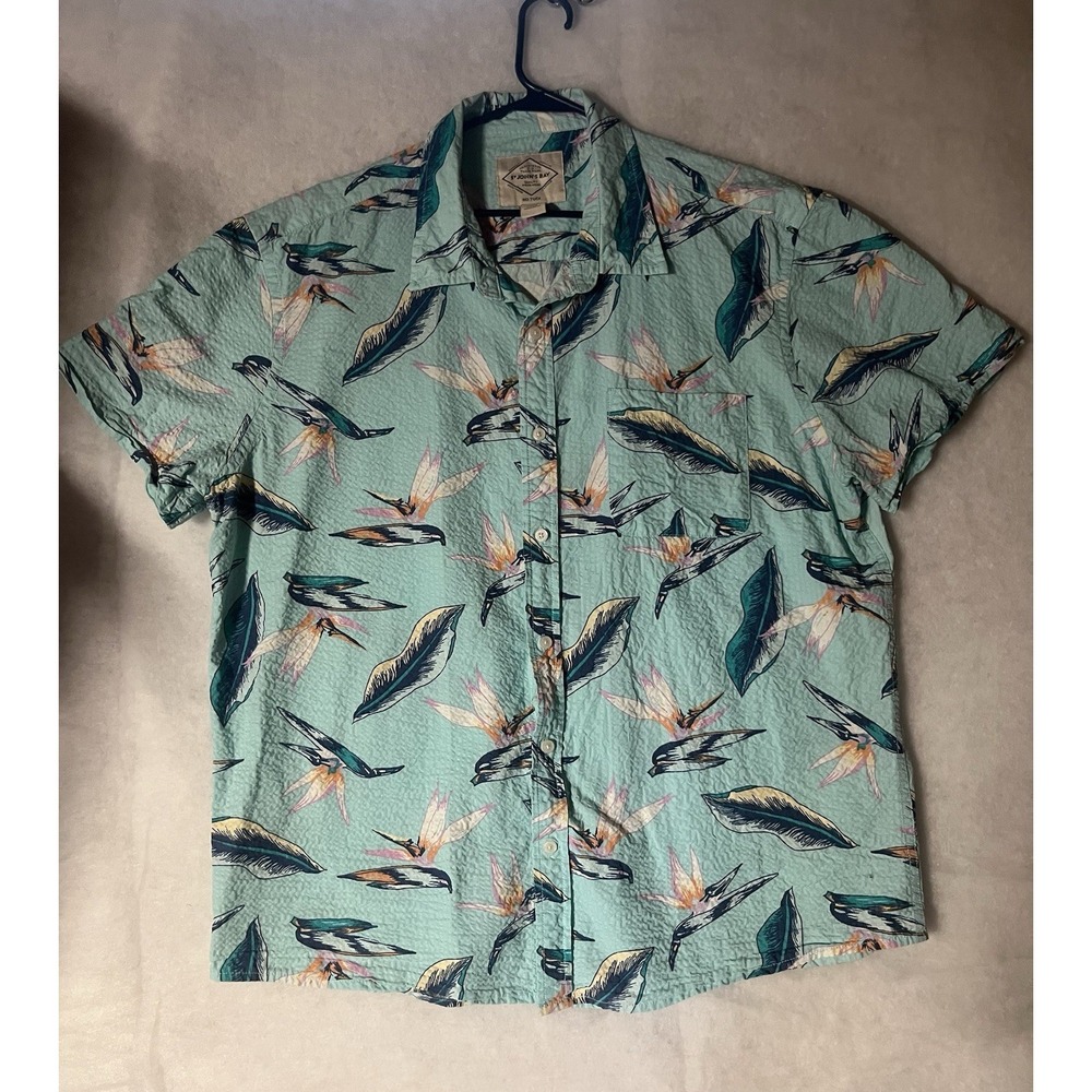 St Johns Bay Mens Size XL No Tuck Blue Hawaiian Button Up Shirt